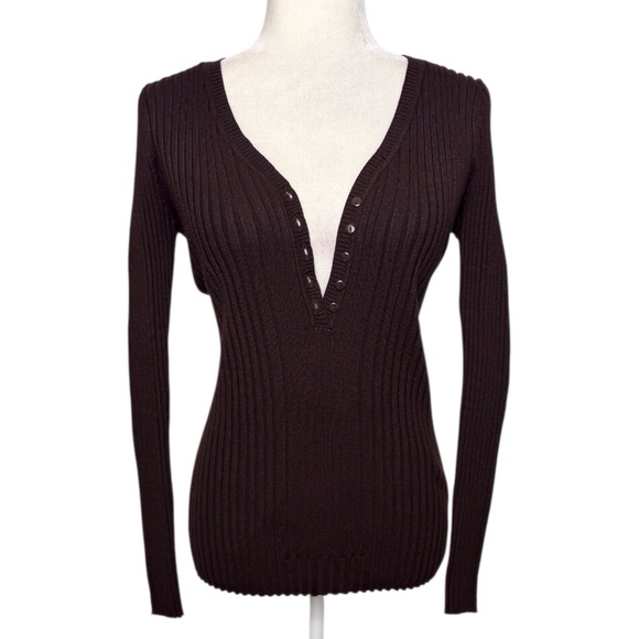 Y2K Ribbed Knit Button Front Top - Picture 1 of 5